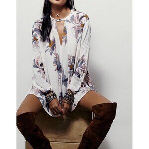 Free People Women L Pink Floral Electric Orchid Mini Swing Tunic Dress Boho